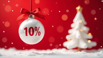 Wall Mural - a discount tag 10 percent off. a 10 percent tag written on the christmas tree bauble, christmas sale