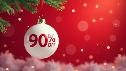 Wall Mural - a discount tag 90 percent off. a 90 percent tag written on the christmas tree bauble, christmas sale