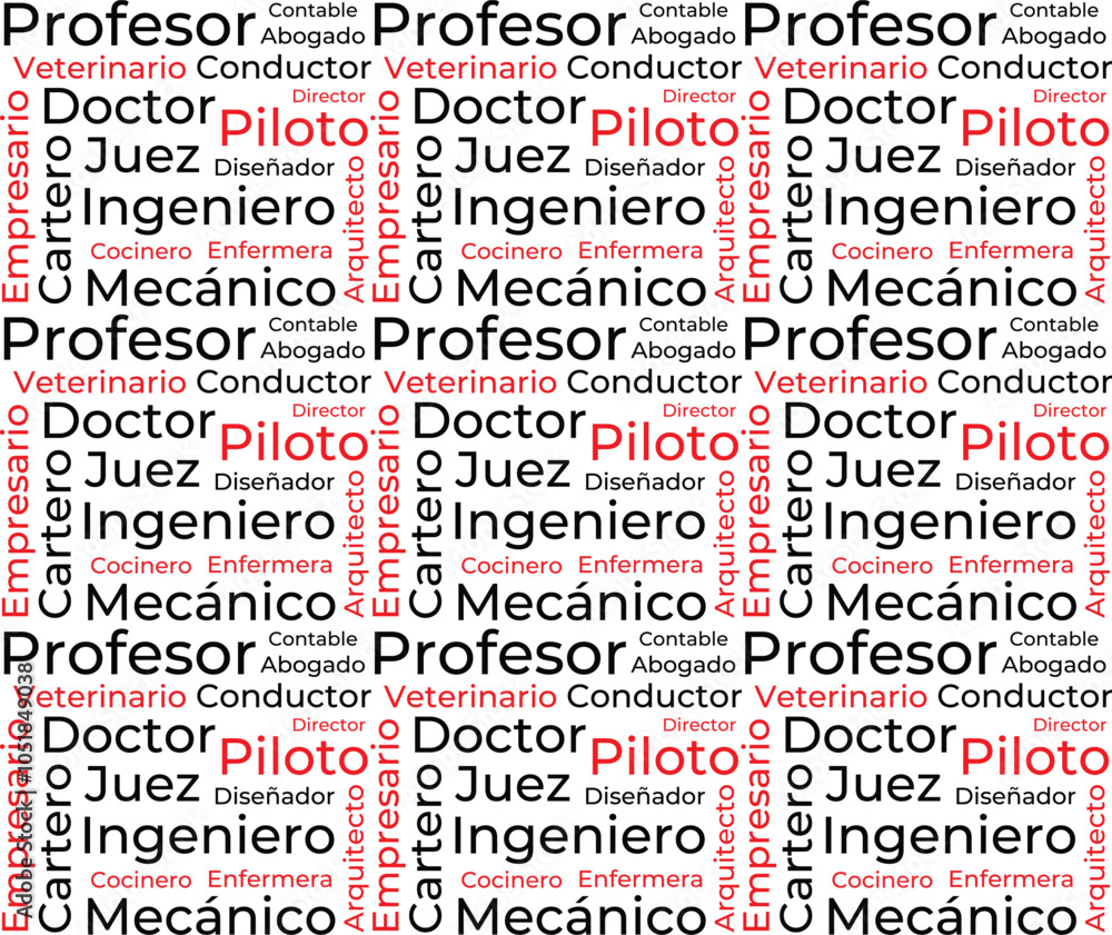Plantilla de nube de palabras sobre profesiones en español. Fondo ...