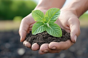 Hands holding young green