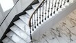 © Intach - A close-up view from above, focusing on the wrought iron railing and marble steps of a stylish staircase. Space on the left for text or graphics.
