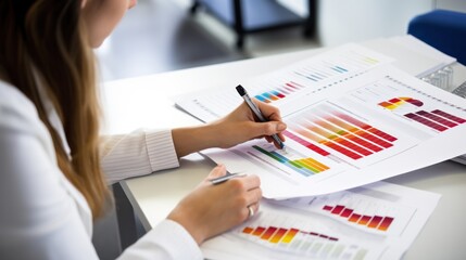 Wall Mural - view of a laboratory technician examining a hemoglobin typing test result sheet on a white countertop.