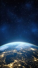 Wall Mural - a glowing representation of planet earth highlights a network of connections against a dark blue bac