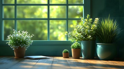 Poster - Serene Indoor Plants by Window in Natural Light