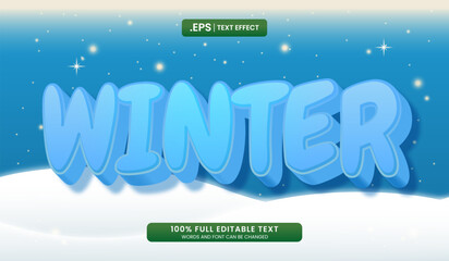 Wall Mural - Word winter in blue, Editable 3D text effect with snowy background