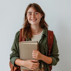 Smiling student holding books