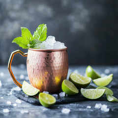 A classic tequila shot in a crystal-clear glass with a salted rim, garnished with a slice of fresh lime
