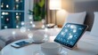 © lililia - A modern hotel room features smart technology controlled via mobile apps, ideal for business travelers seeking luxury and convenience.