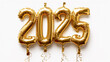 © Ali - '2025' golden balloon text isolated on white background, new year