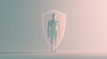 A minimalist human figure inside a shield, representing personal data protection.