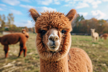 Wall Mural - generated ai portrait of cute alpaca lama