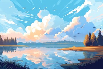 Wall Mural - Landscape lake outdoors nature.