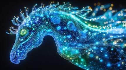 Wall Mural - illuminated hippocampus: intricate neural connections in shades of blue and green