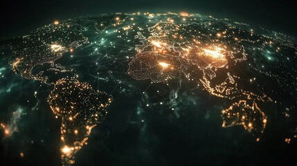 Wall Mural - a glowing data matrix connecting tech hubs across the world, representing global innovation and coll