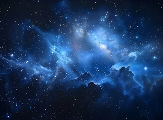 Wall Mural - a starry sky with blue hues, a dark background, stars and nebulae in the distance, hyper-realistic