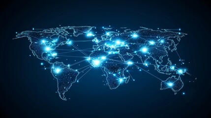 Wall Mural - a glowing data matrix connecting tech hubs across the world, representing global innovation and coll