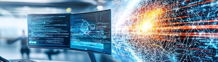 Global Network and Programming Code on Computer Monitors