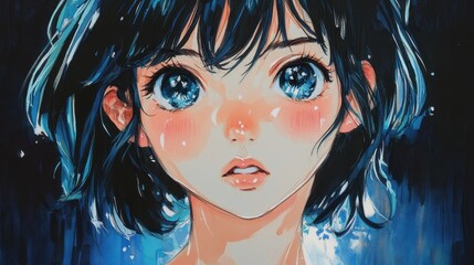 Wall Mural - Pretty anime girl drawn by marker