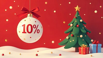 Wall Mural - a discount tag 10 percent off. a 10 percent tag written on the christmas tree bauble, christmas sale