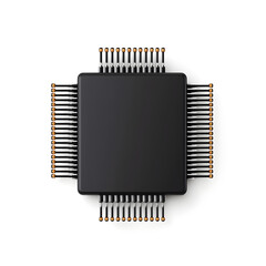 Black square electronic microchip, isolated on white background.	