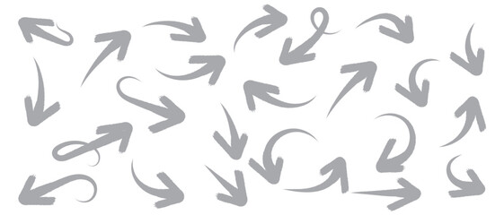 Wall Mural - various bold brush drawn curved arrows. collection doodle marker thick arrows in different direction