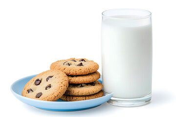 Glass of milk and cookies isolated on white background
