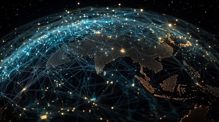 Wall Mural - global data centers visualized as interconnected nodes, securely storing and processing information 