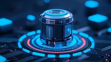 Aufkleber - Background of futuristic, blue digital grids. Network Tech Wallpaper. 3D rendering