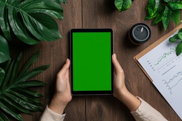 Poster - An office worker holds a tablet computer with a blank screen