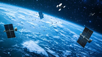 Wall Mural - a global network of satellites orbiting the earth, enabling global internet access for all regions