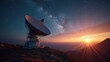 © Christoph Burgstedt - Landscape with radio telescopes on ground and satellites in starry night sky