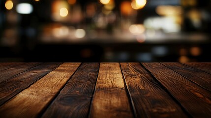 Selective focus.Wood table top on blur kitchen counter background.For montage product display or design key visual layout