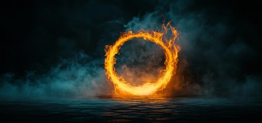 Leinwandbilder - Smoke collects around the violet flaming circle