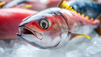 sushi,bluefin tuna, delicacy, underwater, vibrant, culinary, diet, fresh, Bluefin tuna positioned at eye level with a clean white background showcasing its freshness and vibrant colors