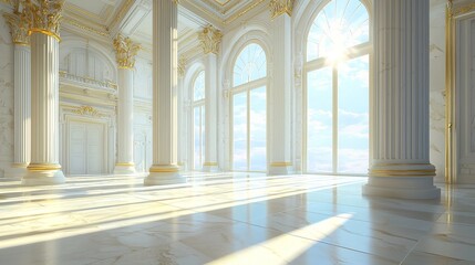 Aufkleber - Featuring white marble columns and a classical design, this interior evokes a sense of luxury and history.