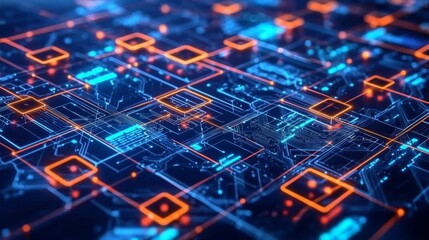 Wall Mural - blockchain technology visualized as glowing blocks connecting global financial systems