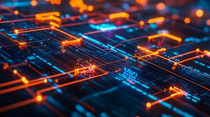 Wall Mural - blockchain technology visualized as glowing blocks connecting global financial systems