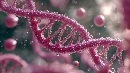 Leinwandbilder - This abstract piece is composed of a DNA double helix in a sparkling color palette against a soft blurred backdrop of volumetric lighting.