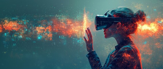 Leinwandbilder - A futuristic silhouette interaction with a virtual interface in a 3D illustration of system integration