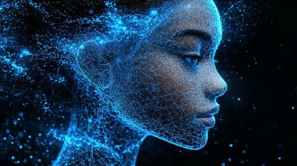 Fototapete - Using wireframes, this is an image of a woman's head without her eyes open.