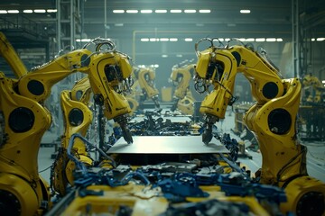 Aufkleber - An industrial smart factory 4.0 concept utilizing heavy automation robot arms