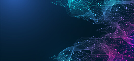 Leinwandbilder - Artificial Intelligence with circuit electric line style. Digital futuristic machine learning design. AI graphic design for website, banner, header, social media, mobile app, UI. Vector illustration