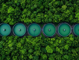 Aerial View of Water Storage Tanks Surrounded by Forest