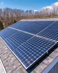 Solar Panels on Roof Under Bright Blue Sky