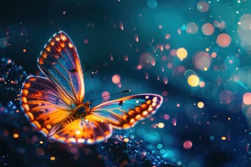 Poster - Bioluminescence butterfly background outdoors pattern animal.