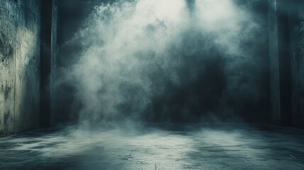 Poster - A dark, misty room with eerie lighting creates a mysterious and haunting atmosphere.