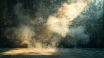 Aufkleber - A serene, mystical scene of mist and light illuminating a textured background, creating an atmospheric and ethereal effect.