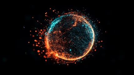 Aufkleber - A vibrant, glowing sphere composed of blue and orange particles against a black background, depicting a cosmic or abstract theme.