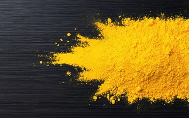 Wall Mural - bright yellow powder spread on a dark surface, creating a vibrant contrast. perfect for artistic, cu