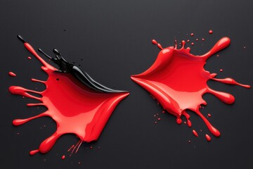 Wall Mural - vibrant splashes of red and black paint contrasting on a sleek surface, creating an artistic display